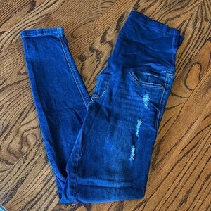 Pinkblush Dark Blue Distressed Maternity Jeggings